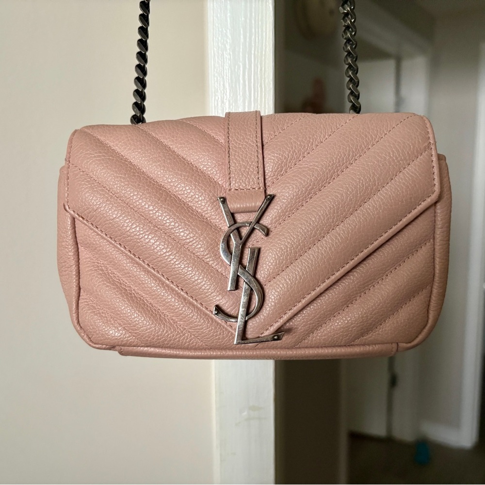 Yves Saint Laurent Pink Leather Monogram Classic Baby Chain Crossbody Bag